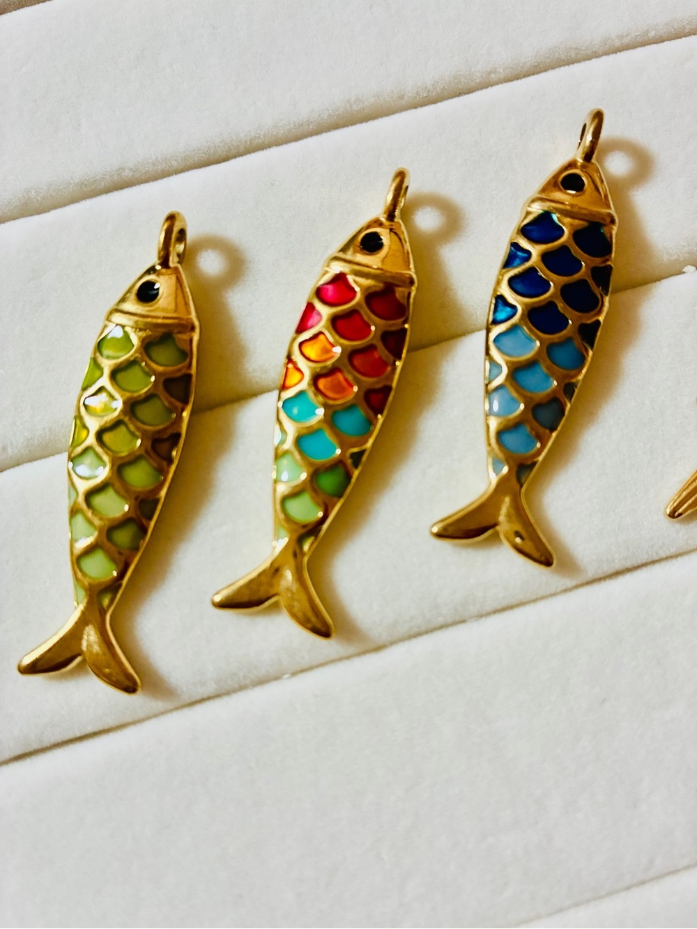 Gold Enamel Fish Pendant Charm - Multicolor